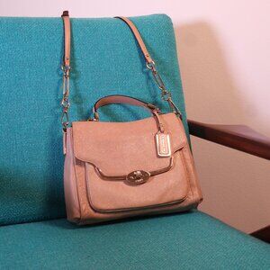 Coach Glitter Sadie Flap Satchel in Gold/Tan